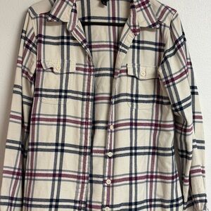Patagonia Cream and Red Button Down Shirt with Notched Collar